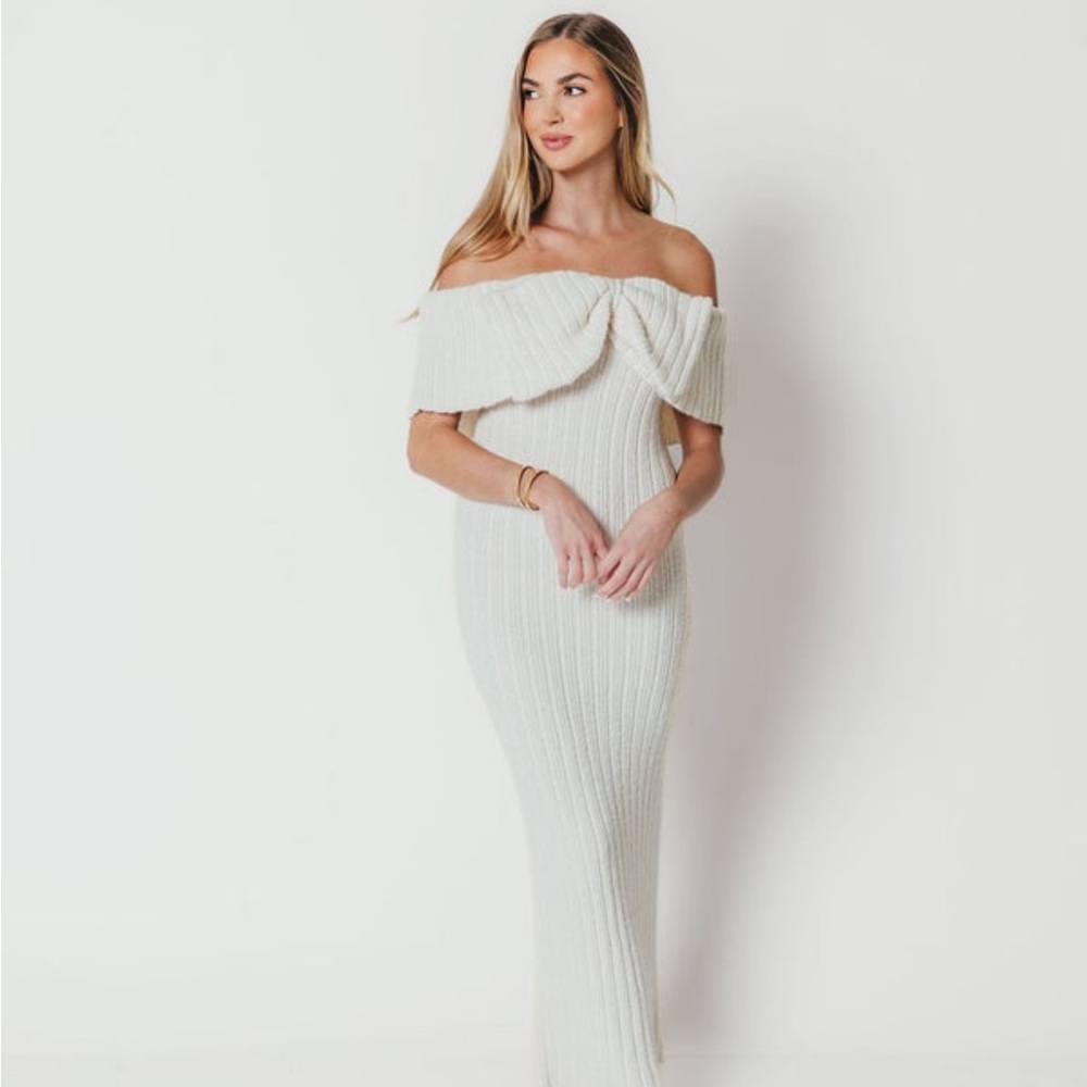 Worth Collective Off-Shoulder Ribbed Knit Dress